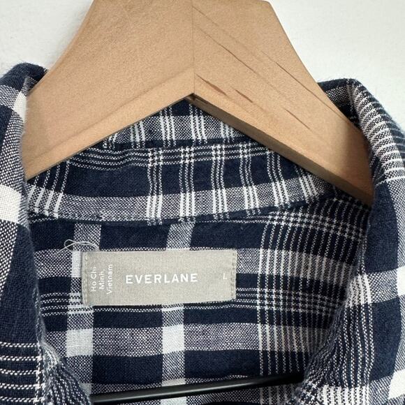 Everlane The Way-Long Linen Shirt Blue Plaid size Large Preppy - Picture 6 of 8